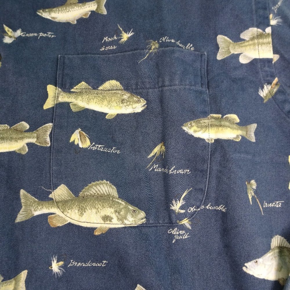 Nautica Blue Multi Species Fish L/S Shirt Large - Picture 3 of 5